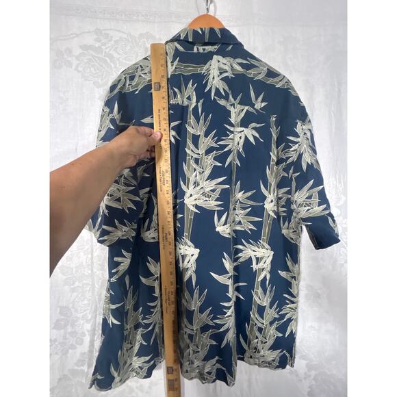 Jamaica Jaxx Button Up XXL Blue Palm Print 100% Silk Hawaiian Aloha Wood Buttons - Picture 12 of 12